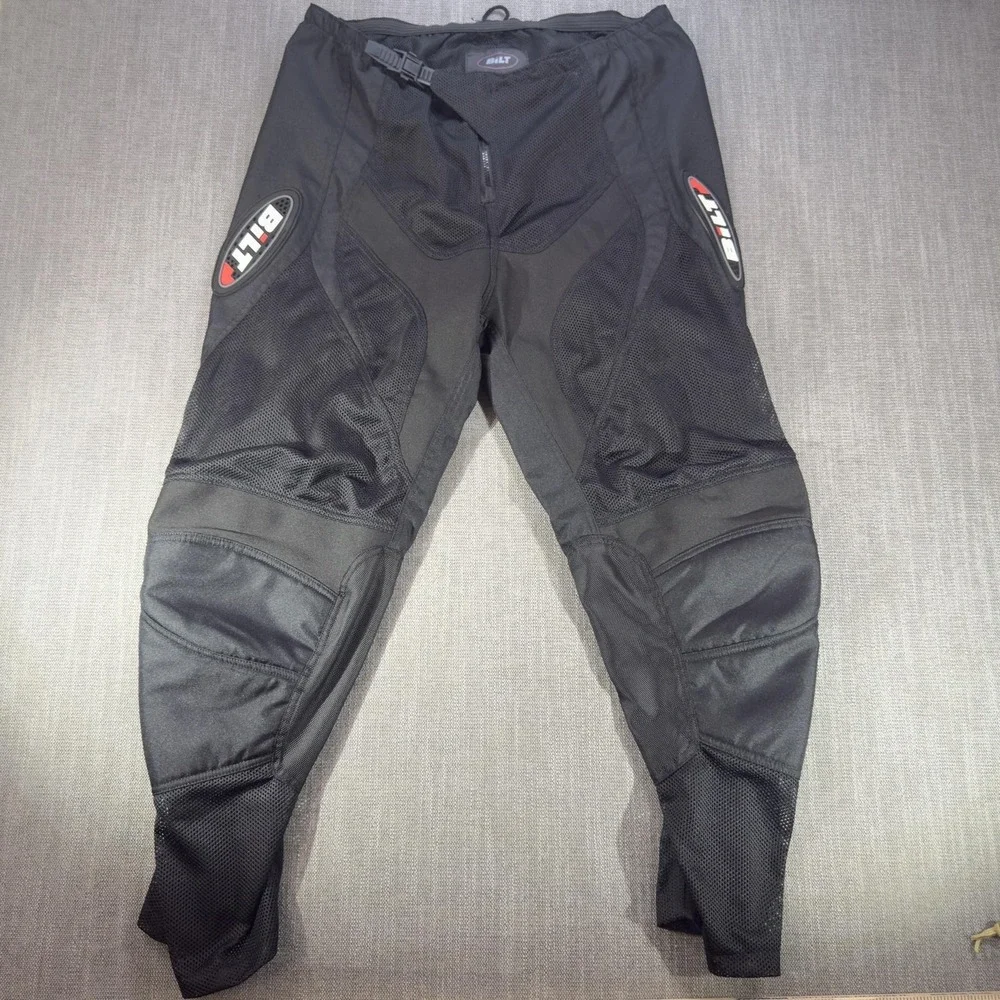 BiLT Pants Mens 38x30 Black Mesh Windbreaker Adjustable Waist Motorcycle Riding